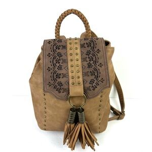 Catchfly Western Backpack Brown Faux Leather Handbag Purse Tassel Southwestern